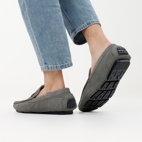 Men's Vegan Leather Slip-On Casual Loafers - GREY - 8